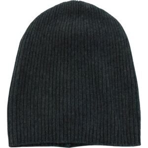 Portolano Black Ribbed Knit Cashmere Beanie Hat New